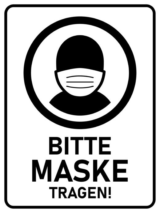 Hinweisschild Tragen von Gesichtsmasken wegen Corona-Pandemie – Entfernung