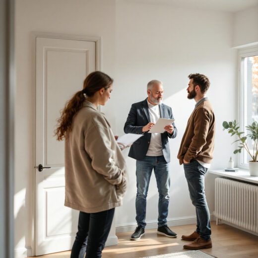 Vermieter und Mieter bei Wohnungsabnahme mit Übergabeprotokoll