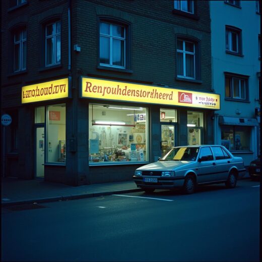 Gewerbeimmobilie in Cham 2005 mit Geschäftsschild und Auto auf einem Parkplatz.