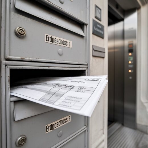 Nebenkostenabrechnung im Briefkasten zeigt hohe Aufzugskosten im Münchner Mehrfamilienhaus.