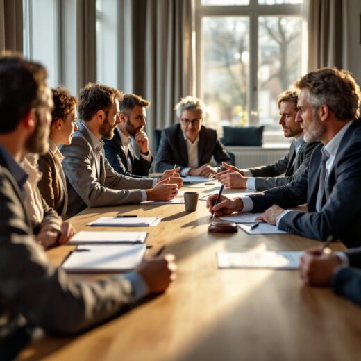 Teilnehmer einer Eigentümerversammlung stimmen über die Finanzierung eines neuen Heizsystems ab.