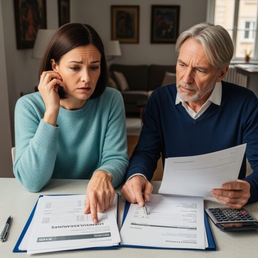 Ein Eigentümerpaar der WEG prüft besorgt die Jahresabrechnung auf strittige Kostenpositionen, nachdem ihr Einsichtsrecht verweigert wurde und sie vor Gericht überraschend scheiterten.