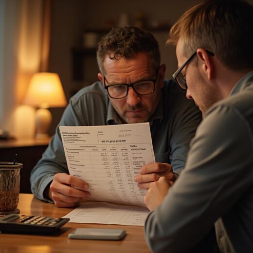 Ein Wohnungseigentümer und sein Anwalt prüfen akribisch die fehlerhafte Berechnung des Umlageschlüssels, die Grundlage seiner Klage auf Anwaltskosten gegen die Wohnungseigentümergemeinschaft ist.