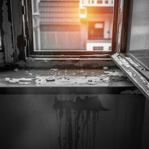 Ein stark verwitterter Fensterrahmen und feuchte Spuren auf der Fensterbank zeugen vom dringenden Sanierungsbedarf, dessen hohe Kosten die Wohnungseigentümerin von ihrer Gemeinschaft forderte.