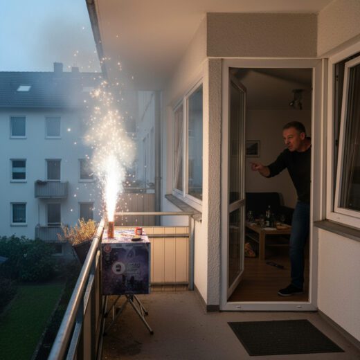 Mieter zündet auf den Balkon Feuerwerkskörper und gefährtet das Mietobjekt und die Nachbarn