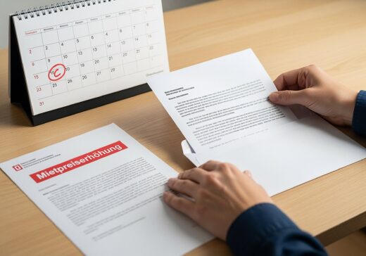 Eine Person steckt einen Widerspruchsbrief in einen Umschlag, um eine Frist für die Mieterhöhung einzuhalten.